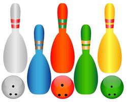 bowling avec des boules de différentes couleurs sur fond blanc vecteur