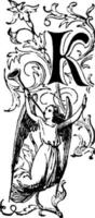 lettre décorative k avec corne de soufflage d'ange, illustration vintage vecteur