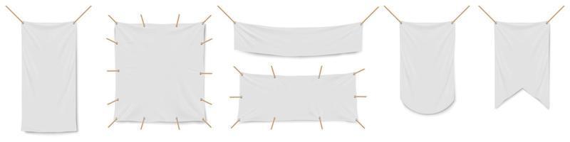 bannières, drapeaux et fanions en vinyle blanc vierge vecteur
