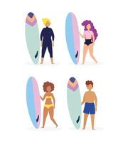 groupe de personnes en maillot de bain avec planches de surf vecteur