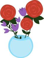 roses dans un vase, illustration, vecteur sur fond blanc.