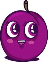Happy purple prune, illustration, vecteur sur fond blanc.