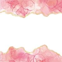 cadre abstrait d'encre d'alcool aquarelle rose pastel avec des paillettes d'or. effet de dessin en marbre pastel. modèle de conception d'illustration pour l'invitation de mariage vecteur