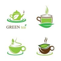 jeu d'images d'icône logo thé vert vecteur
