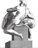 nu assis, adamo scultori, d'après michelangelo, 1585, illustration vintage. vecteur