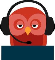 Hibou rouge avec un casque, illustration, vecteur sur fond blanc.