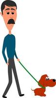 Man walking dog , illustration, vecteur sur fond blanc