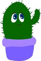 Triste cactus en pot violet, illustration, vecteur sur fond blanc.