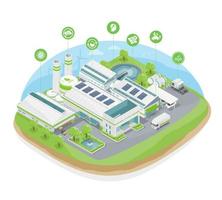 écologie de concept d'usine écologique pour l'industrie avec l'énergie des cellules solaires et le traitement des eaux usées sur le vecteur isomatrique d'isolat vert