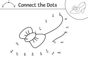 image vectorielle activité point à point et couleur avec une jolie chaussure de princesse. royaume magique reliez le jeu de points pour les enfants avec des chaussures de fille. coloriage de conte de fées pour les enfants. feuille de calcul imprimable vecteur