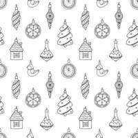modèle vectorielle continue avec des jouets de Noël noirs, décorations sur fond blanc. impression graphique dans un style doodle. vecteur