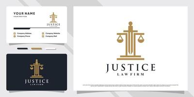 création de logo de cabinet d'avocats de justice avec un concept simple et un modèle de carte de visite vecteur