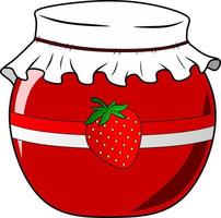 illustration vectorielle isolée de pot de confiture de fraises. vecteur de confiture de baies rouges pour le logo, l'icône, le symbole, l'entreprise, le design ou la décoration. confiture de fraises dans l'illustration vectorielle de pot. vecteur de style hygge