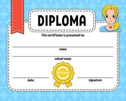 modèle de certificat de diplôme. pour l'école et la maternelle. pour les enfants et les enfants. illustration vectorielle. vecteur