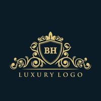 logo lettre bh avec bouclier d'or de luxe. modèle vectoriel de logo d'élégance.