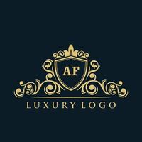 logo lettre af avec bouclier d'or de luxe. modèle vectoriel de logo d'élégance.