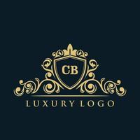 logo lettre cb avec bouclier d'or de luxe. modèle vectoriel de logo d'élégance.