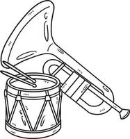 mardi gras trompette et tambour coloriage isolé vecteur