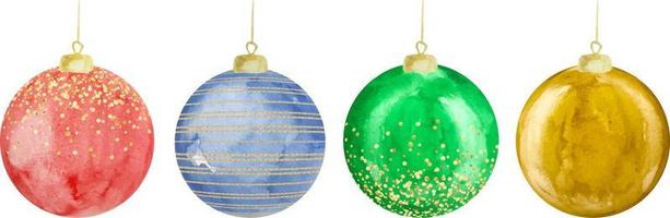 boules de noël colorées à l'aquarelle pour un arbre de noël avec go vecteur