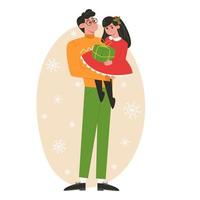 père et fille à noël illustration dans un style plat vecteur