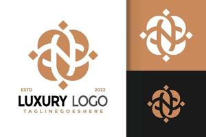 lettre de luxe n création de logo floral, vecteur de logos d'identité de marque, logo moderne, modèle d'illustration vectorielle de conceptions de logo