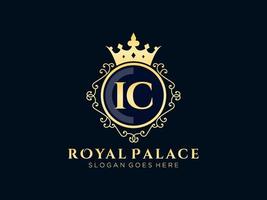 lettre ic logo victorien de luxe royal antique avec cadre ornemental. vecteur