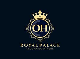 lettre oh logo victorien de luxe royal antique avec cadre ornemental. vecteur