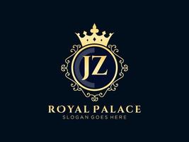 lettre jz logo victorien de luxe royal antique avec cadre ornemental. vecteur