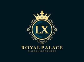 lettre lx logo victorien de luxe royal antique avec cadre ornemental. vecteur