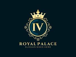 lettre iv logo victorien de luxe royal antique avec cadre ornemental. vecteur