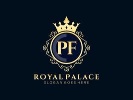 lettre pf logo victorien de luxe royal antique avec cadre ornemental. vecteur