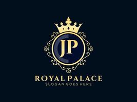 lettre jp logo victorien de luxe royal antique avec cadre ornemental. vecteur