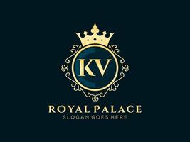 lettre kv logo victorien de luxe royal antique avec cadre ornemental. vecteur