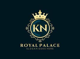 lettre kn logo victorien de luxe royal antique avec cadre ornemental. vecteur