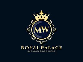 lettre mw logo victorien de luxe royal antique avec cadre ornemental. vecteur