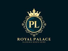 lettre pl logo victorien de luxe royal antique avec cadre ornemental. vecteur