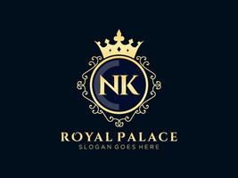 lettre nk logo victorien de luxe royal antique avec cadre ornemental. vecteur