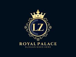 lettre lz logo victorien de luxe royal antique avec cadre ornemental. vecteur