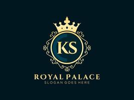 lettre ks logo victorien de luxe royal antique avec cadre ornemental. vecteur