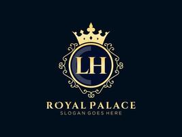lettre lh logo victorien de luxe royal antique avec cadre ornemental. vecteur