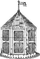 structure de pavillon pliante en bois pour créer une imposante gravure vintage. vecteur