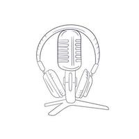 microphone et casque, concept de podcast, illustration vectorielle sur blanc. icône dessinée à la main pour le livre de coloriage vecteur