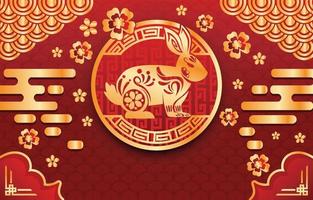 lapin nouvel an chinois de couleur rouge vecteur