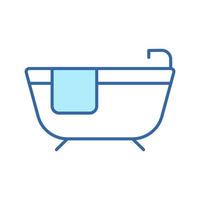 icône de ligne de bain. baignoire avec pictogramme linéaire couleur robinet et serviette. icône de contour de salle de bain. trait modifiable. illustration vectorielle isolée. vecteur