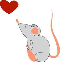 une souris et un coeur rouge, un vecteur ou une illustration en couleur.