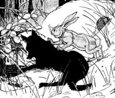 loup et frère lapin, illustration vintage vecteur