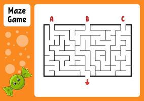 labyrinthe rectangulaire. jeu pour les enfants. trois entrées, une sortie. feuille de travail de l'éducation. casse-tête pour les enfants. énigme du labyrinthe. trouver le bon chemin. personnage de dessin animé. illustration vectorielle. vecteur