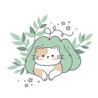 dessiner un chat drôle couché dans une citrouille chat kawaii avec citrouille pour action de grâces et automne automne illustration vectorielle collection de personnages de chat. style de dessin animé de griffonnage. vecteur