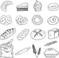 ensemble d'objets d'illustration vectorielle dessinés à la main de boulangerie vecteur