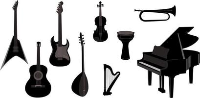 ensemble de silhouettes vectorielles d'instruments de musique vecteur